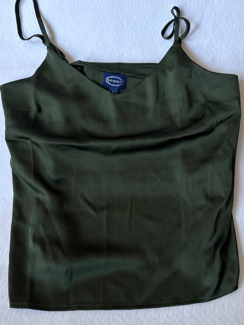 NWT Scoop Olive Green Satin Camisole Cami Top S Small Adjustable Straps